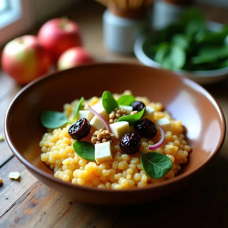 Bowl de Trigo Sarraceno con Ciruelas Pasas y Queso de Cabra Ahumado: Receta Francesa Sin Lactosa para Tupper