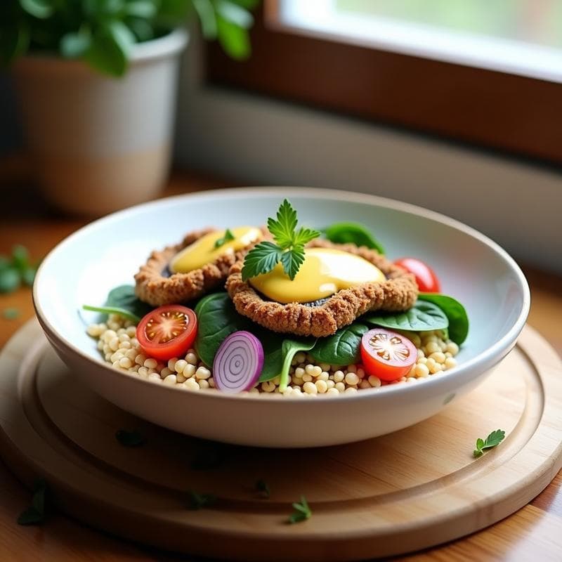 Bowl de Trigo Sarraceno con Hongos Rebozados y Salsa de Mostaza de Dijon: Receta Francesa Vegana y Crujiente