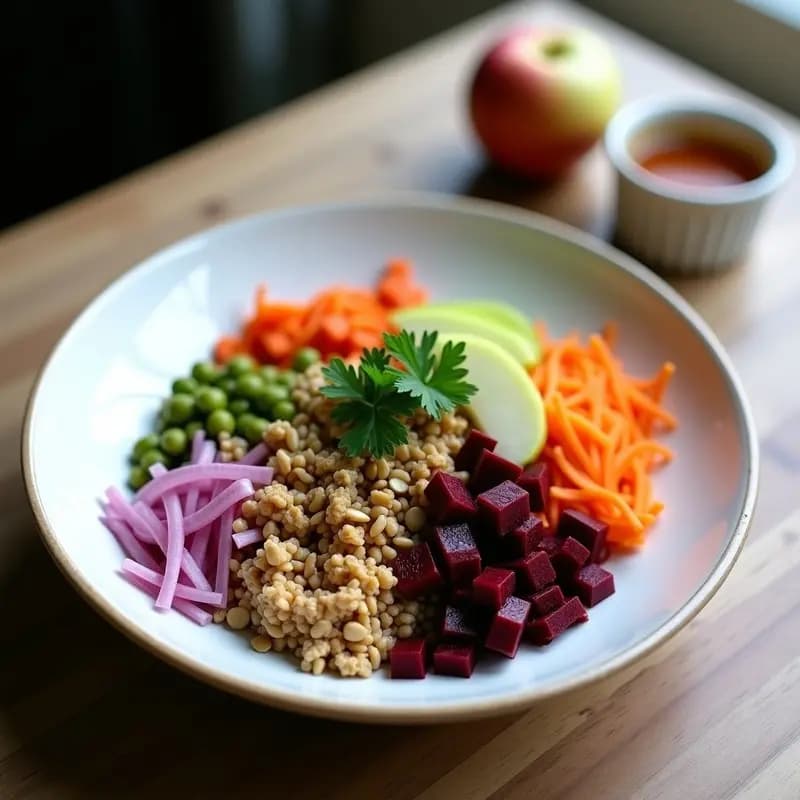 Bowl de Trigo Sarraceno y Remolacha Roja con Aderezo de Rábano Picante: Desayuno Polaco Vegano