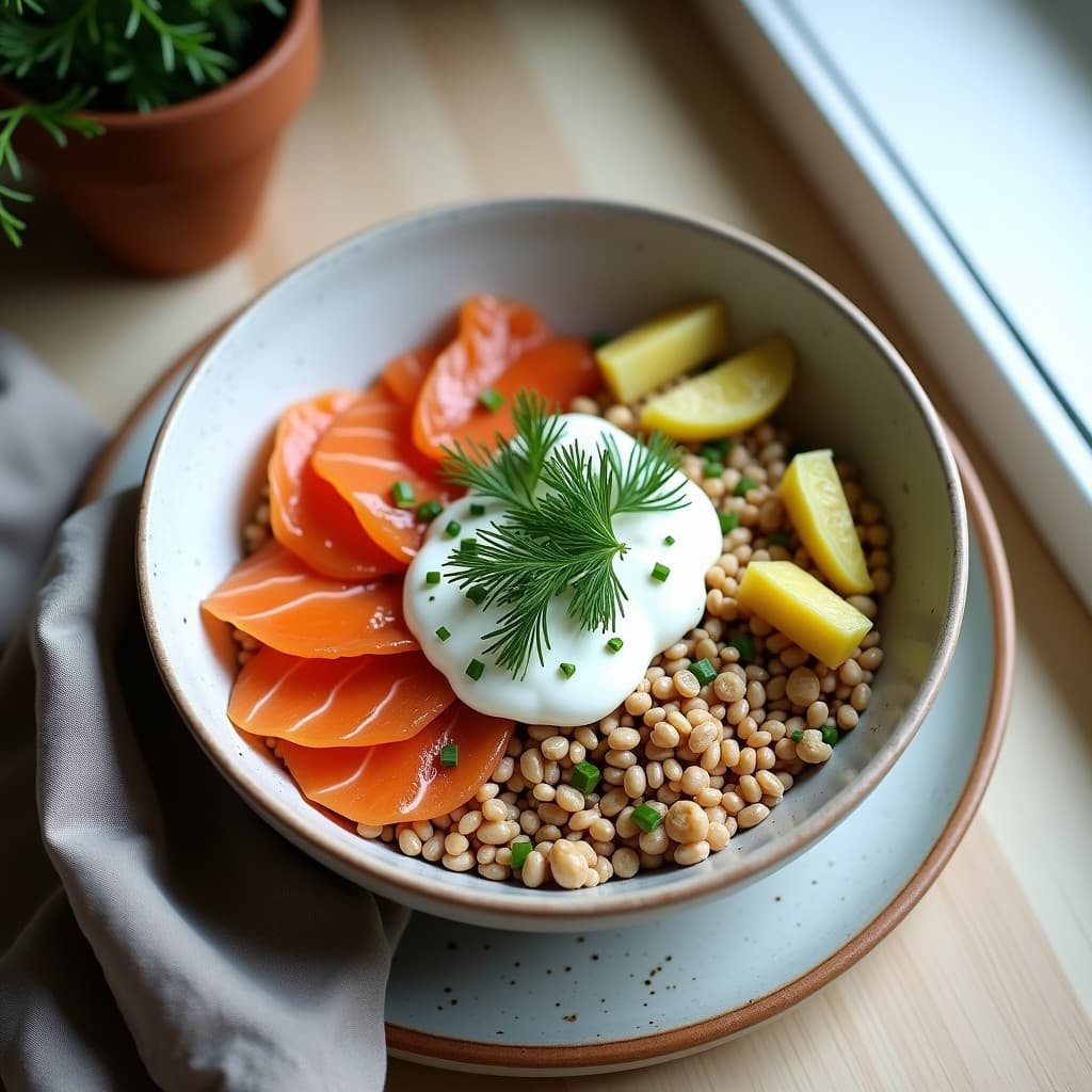 Bowl de Trigo Sarraceno con Salmón Ahumado y Crème Fraîche de Anacardos: Receta Escandinava Keto