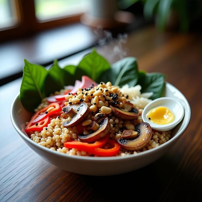 Bowl de Trigo Sarraceno y Setas Shimeji: Desayuno Japonés con Umami y Sin Gluten