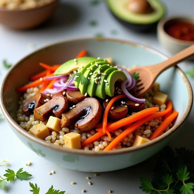 Bowl de Trigo Sarraceno con Hongos Shiitake y Salsa Teriyaki Sin Soja