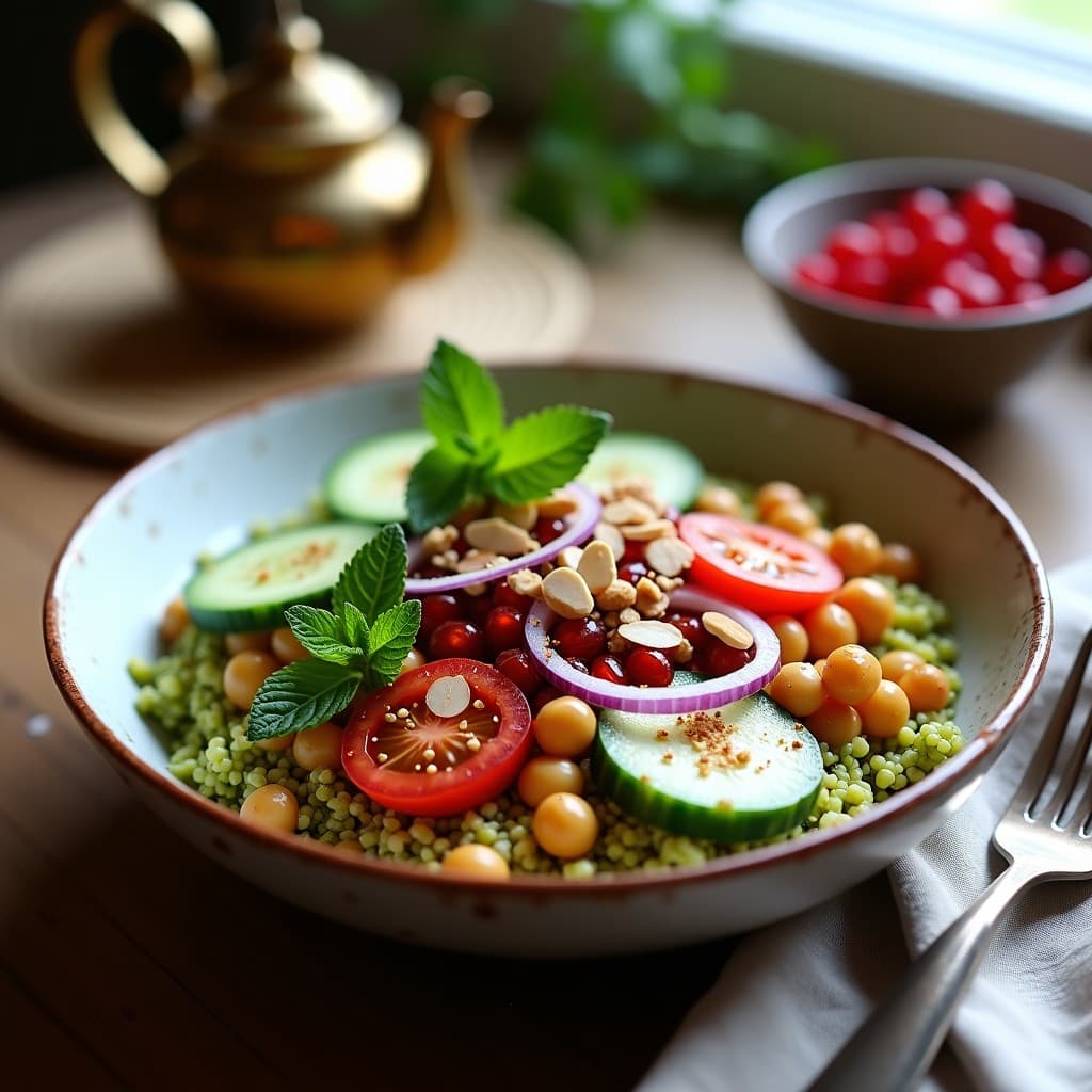 Bowl de Trigo Verde con Garbanzos Tornados y Zaatar: Desayuno Sirio Alto en Fibra