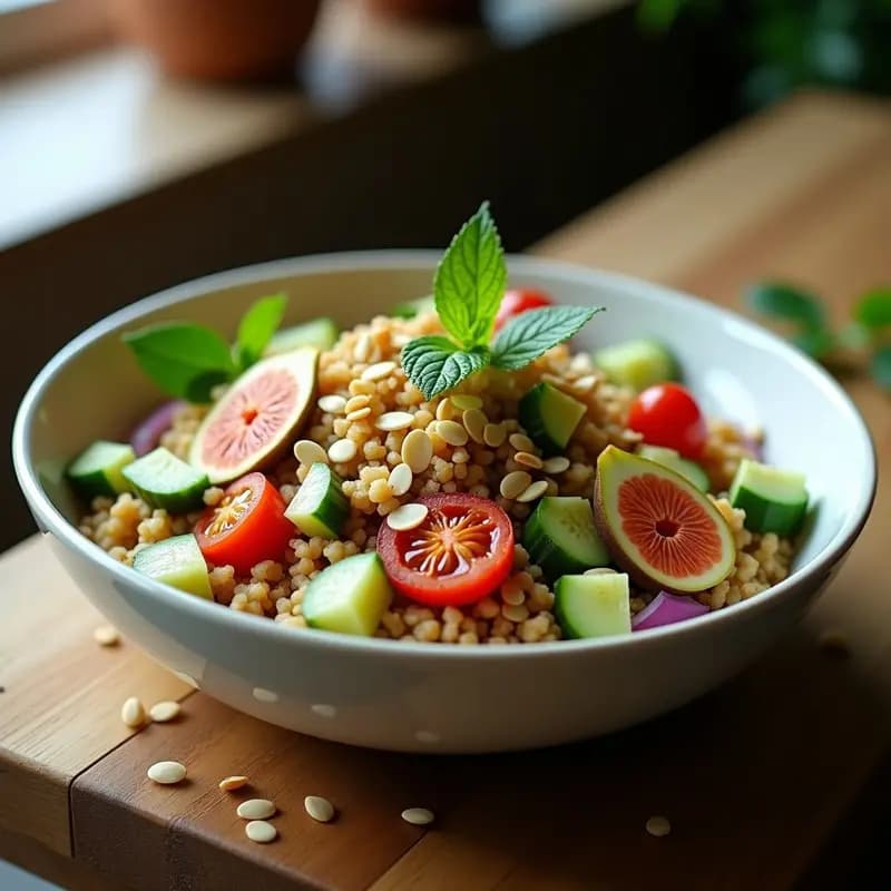 Bowl de Trigo Verde con Higos Frescos y Vinagreta de Vinagre de Sidra: Receta Persa Fresca