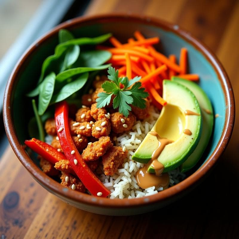 Bowl de Yaca Asada con Aderezo de Cacahuate: Receta Vegana Alta en Fibra