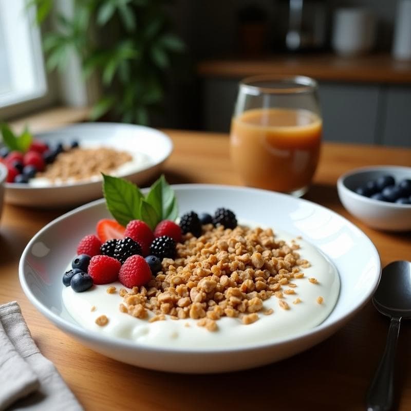 Bowl de Yogur de Coco con Granola de Caña de Bambú y Frutos del Bosque: Desayuno Tailandés Sin Lactosa