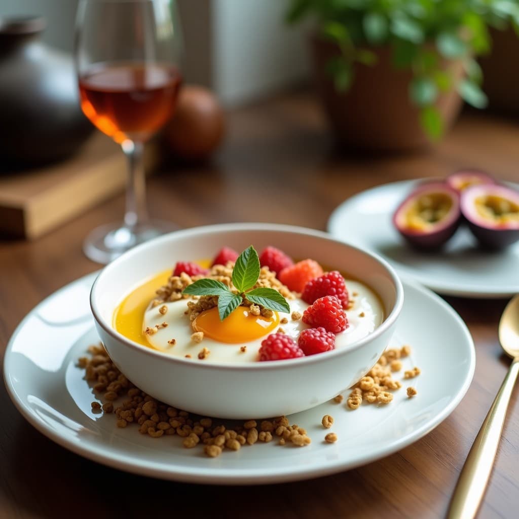 Bowl de Yogur de Coco con Granola de Pipas y Fruta de la Pasión: Desayuno Vegano Alta en Probióticos