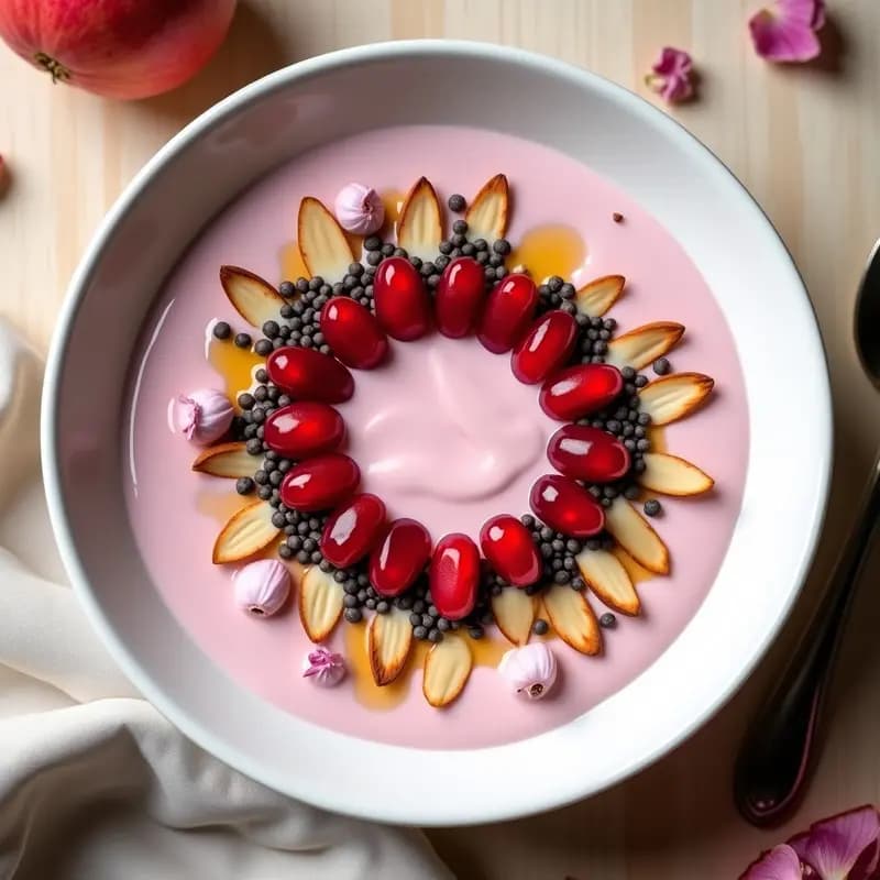 Bowl de Yogur Griego con Granada y Polvo de Rosa: Desayuno Estético y Proteico