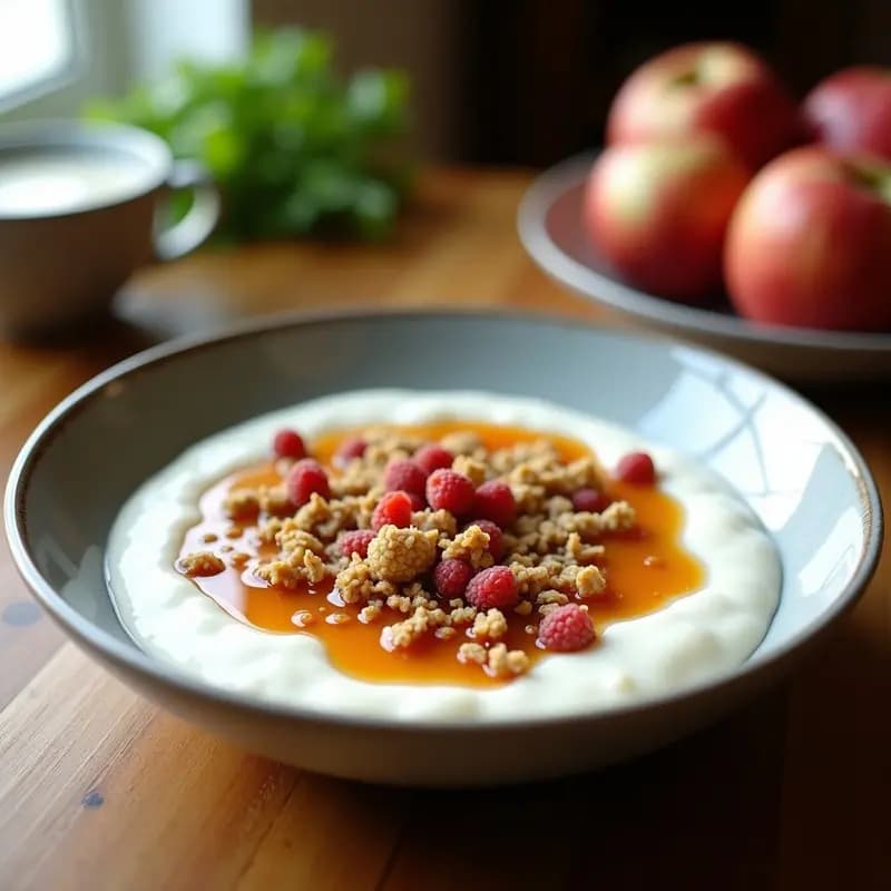 Bowl de Yogur Griego con Granola de Avena y Sirope de Arce: Desayuno Americano Proteico