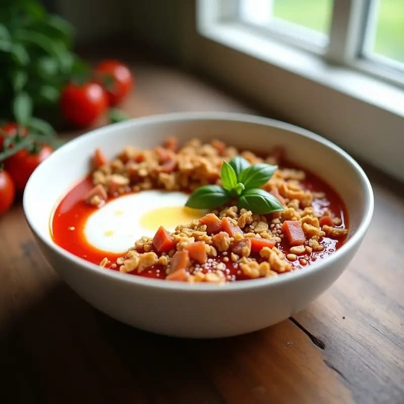 Bowl de Yogur Griego con Granola de Pizza y Salsa de Tomate: Desayuno Italiano Reverente