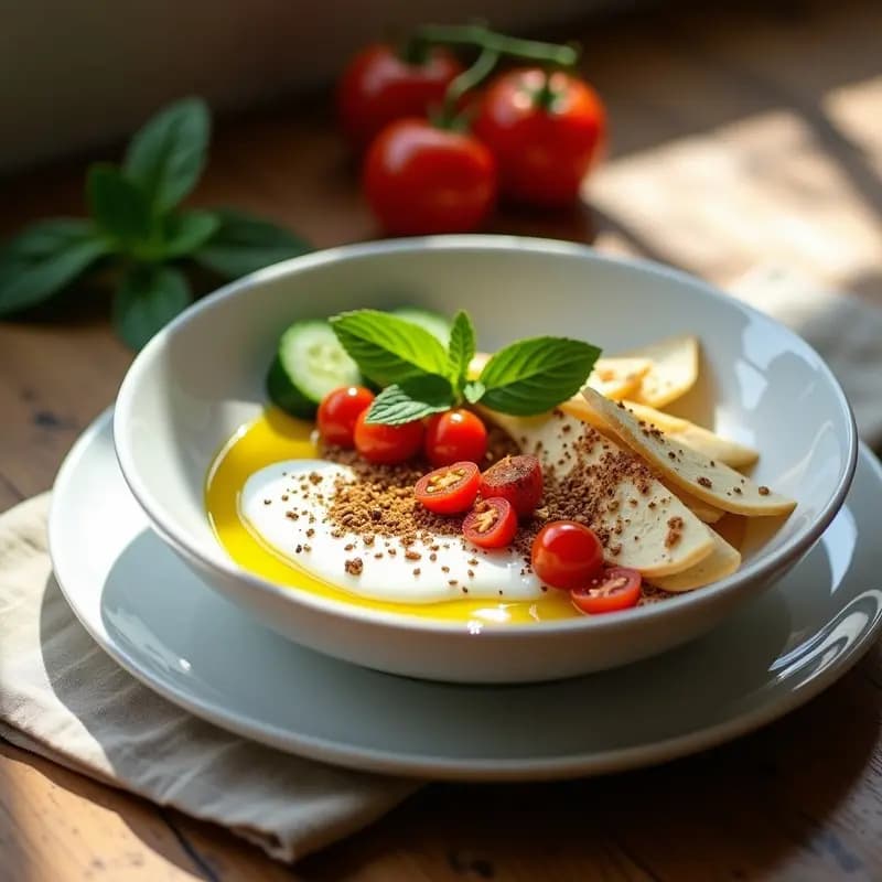 Bowl de Yogur Griego con Zaatar y Tomates Secos: Desayuno Libanés Alto en Proteína