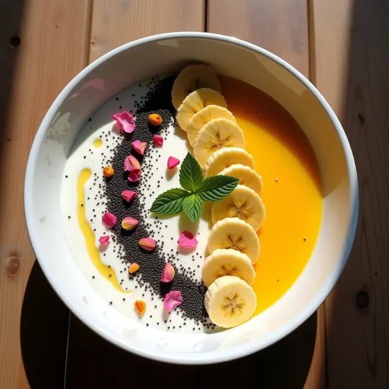 Bowl de Yogur de Soja y Granadilla con Semillas de Amapola: Desayuno Colombiano Vegano y Colorido