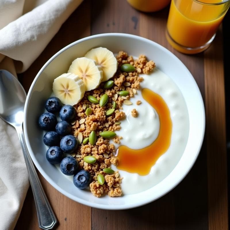 Bowl de Yogur de Soja con Granola de Pistacho y Sirope de Arce: Desayuno commune Vegano Sin Gluten
