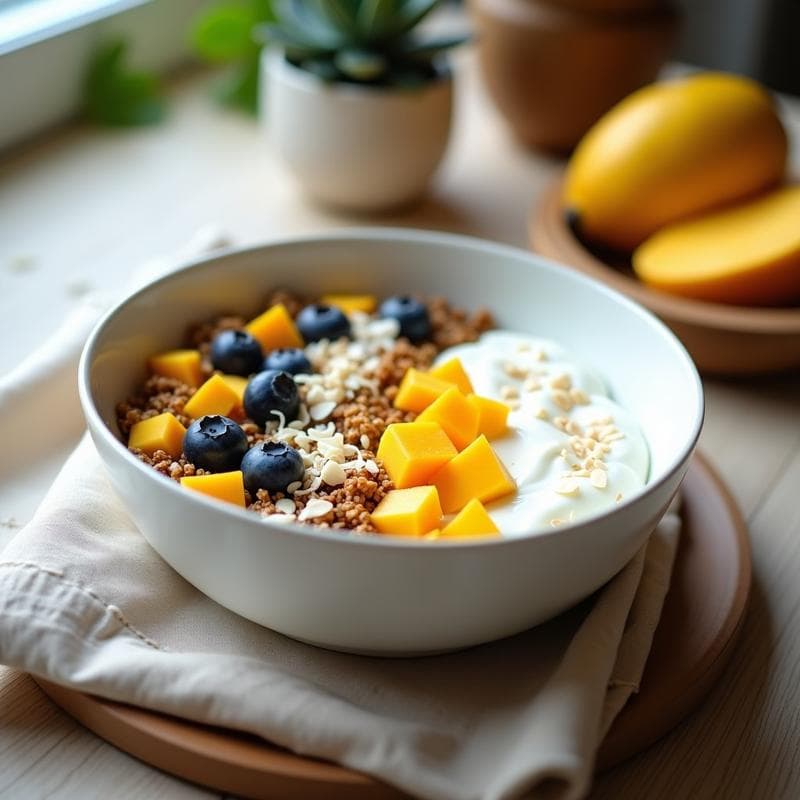 Bowls de Yogur de Soja con Granola de Quinoa: Desayuno Vegano y Crujiente