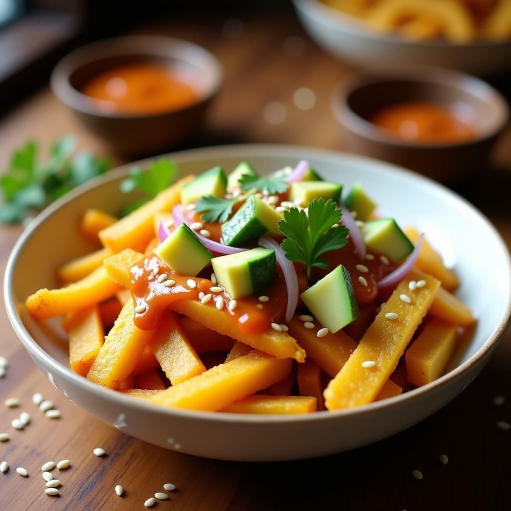Bowl de Yuca Asada y Salsa de Cacahuete con Chile Pasilla: Receta Mexicana Keto en 20 Minutos