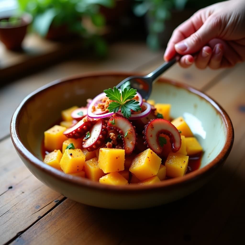 Bowl de Yuca Asada con Pulpo a la Gallega y Pimentón: Receta Española Keto en Thermomix