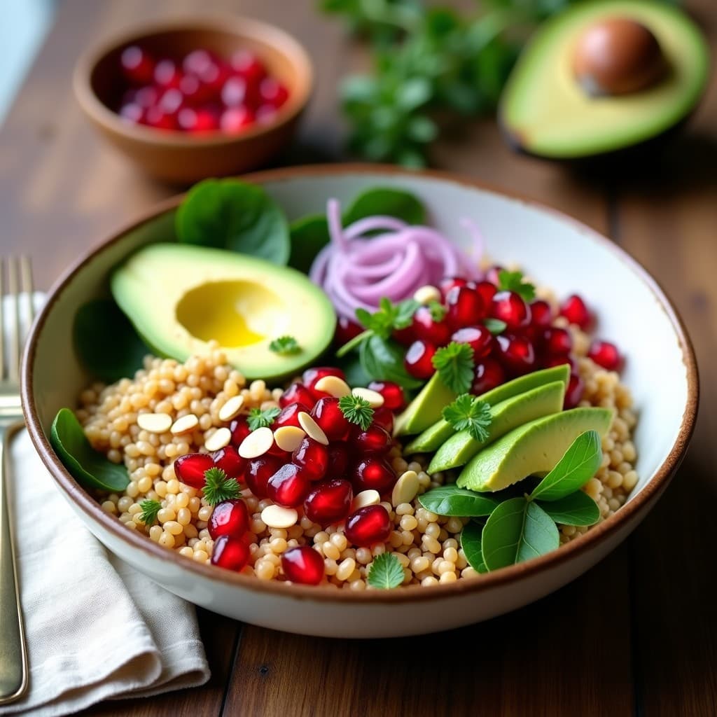 Bowls de Freekeh con Aguacate y Granadas: Receta Libanesa Vegana con Toque Fresco