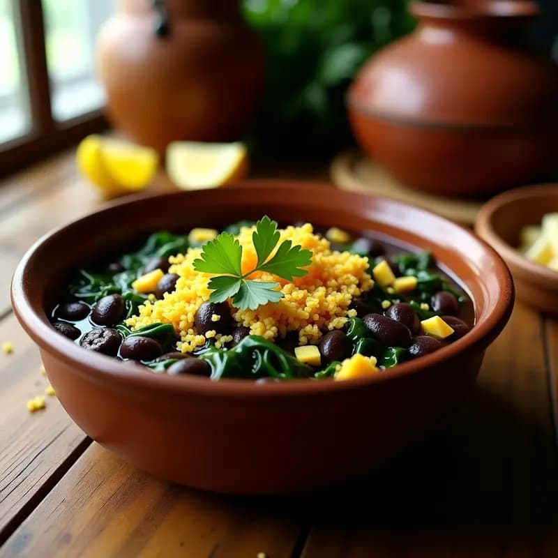 Bowo de Feijão com Couve: Guiso Brasileiro de Frijoles y Col con Farofa