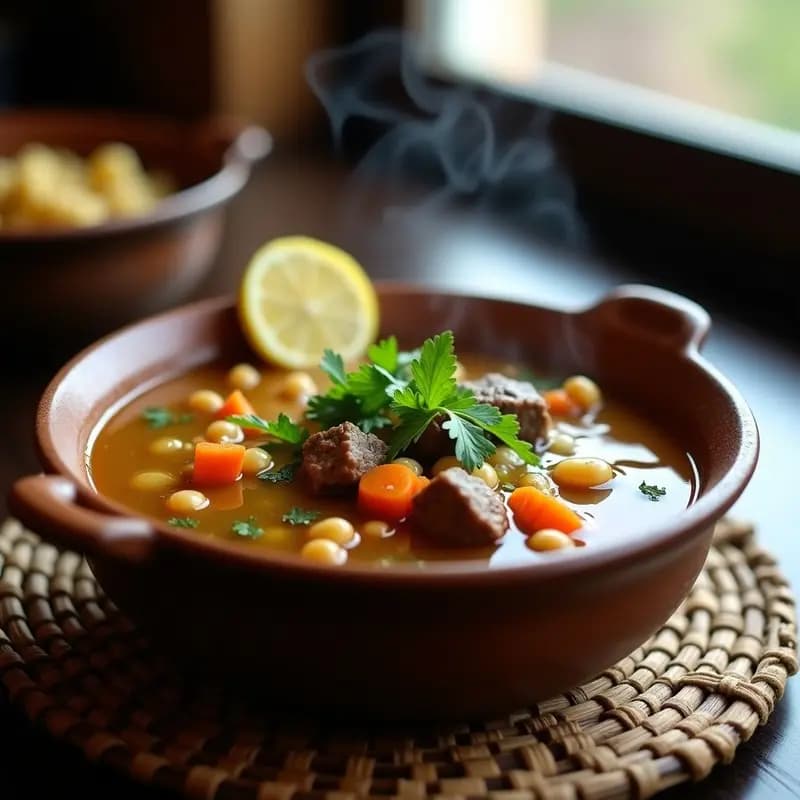 Bozbas: Sopa Uzbeka de Garbanzos y Carne con Verduras de Invierno