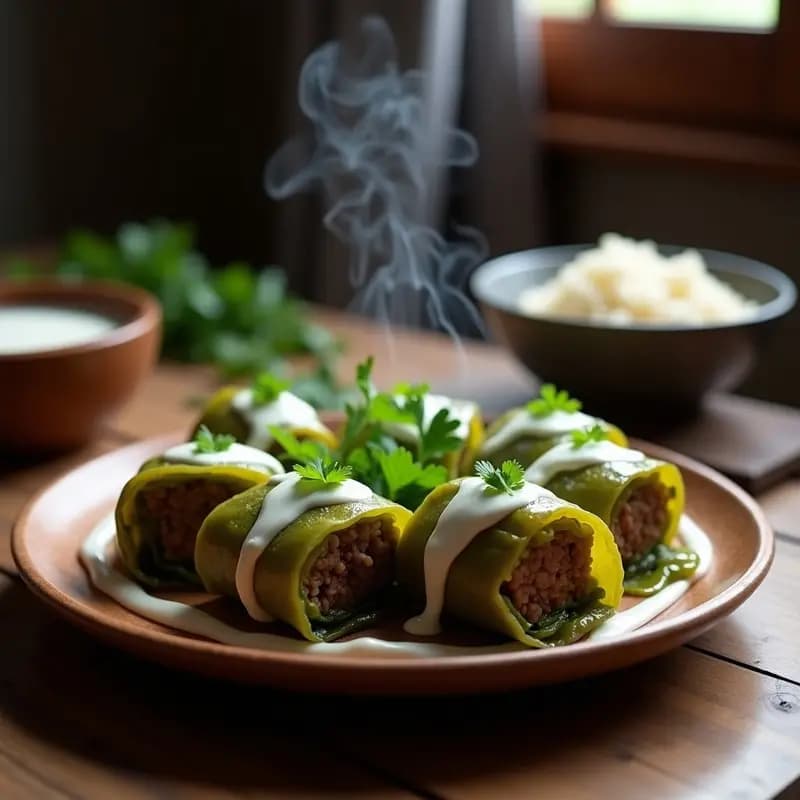 Bozi de Carne y Arroz: Receta Uzbeka en Hoja de Parra al Vapor