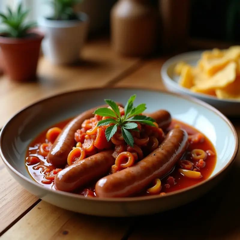 Bratwurst Alemán con Chucrut de Col Morada: Receta Tradicional en Sartén