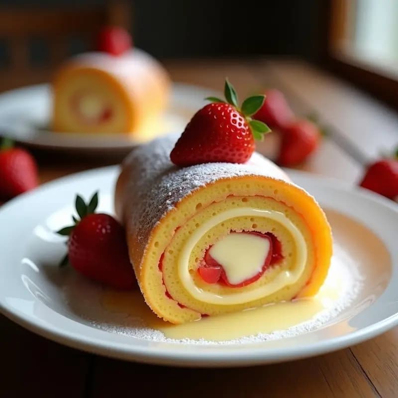 Brazo de Gitano de Crema y Fresas: Postre Español Esponjoso y Dulce