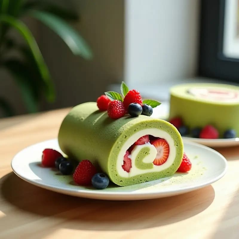 Brazo de Gitano de Matcha y Frutos Rojos: Postre Japonés Sin Harina y Light