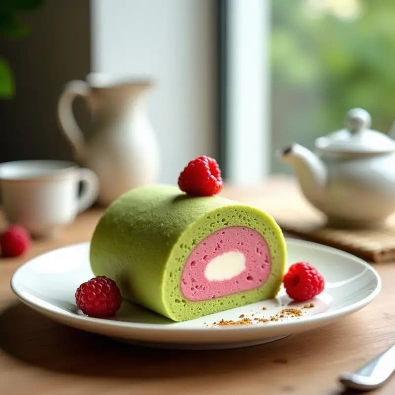 Brazo de Gitano de Matcha y Mermelada de Frambuesa: Postre Japonés Sin Horno