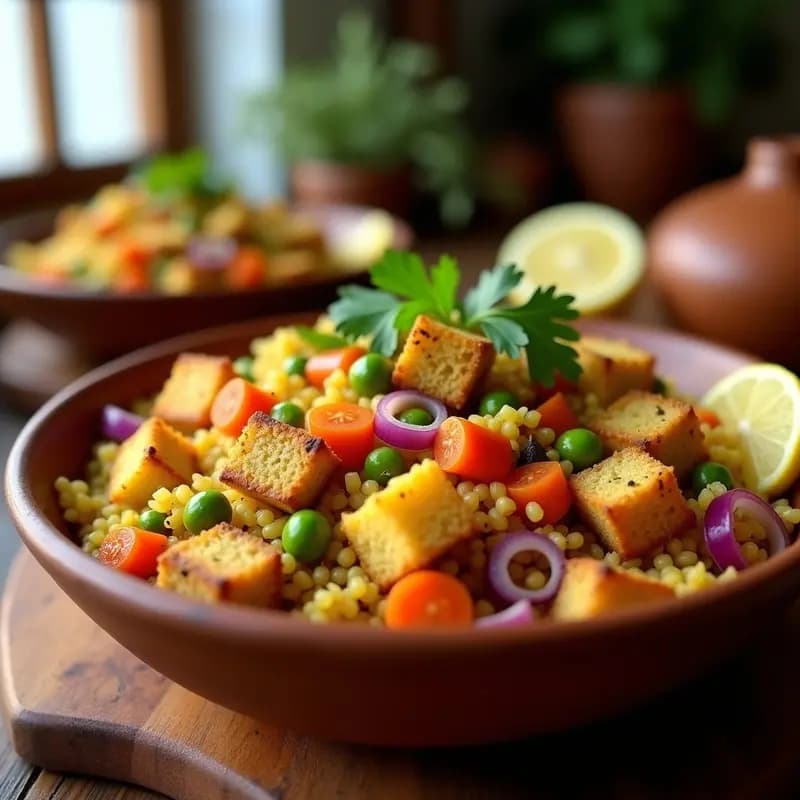 Bread Upma Indio con Pan Integral y Verduras: Receta Vegana para Desayunar en 10 Minutos