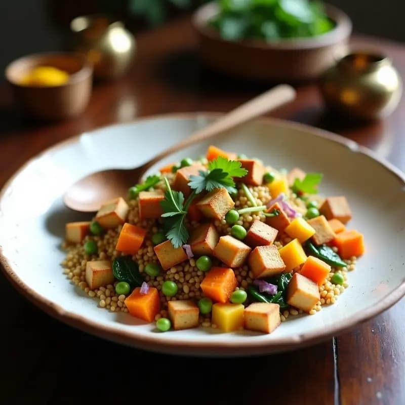 Bread Upma Indio con Vegetales y Cúrcuma: Desayuno Vegano y Sin Gluten en 15 Minutos