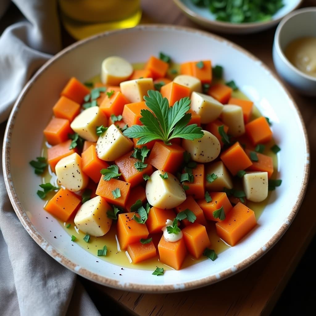 Briam de Calabaza Butternut y Zanahoria con Salsa de Tahini: Receta Griega Vegana en Olla Exprés