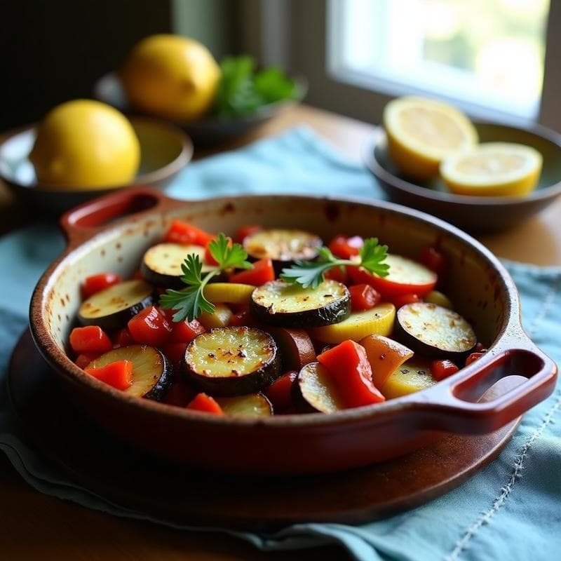 Briam Griego con Berenjena y Calabacín: Receta en Olla Express Vegana y Sin Aceite