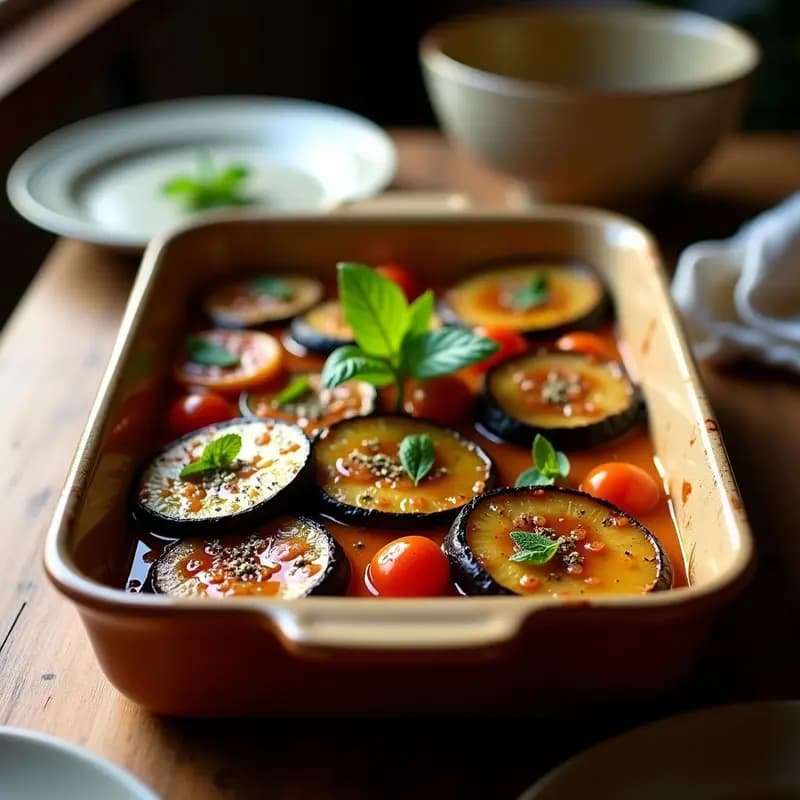 Briam Griego: Horneado de Berenjena, Calabacín y Tomate con Aceite de Oliva y Orégano
