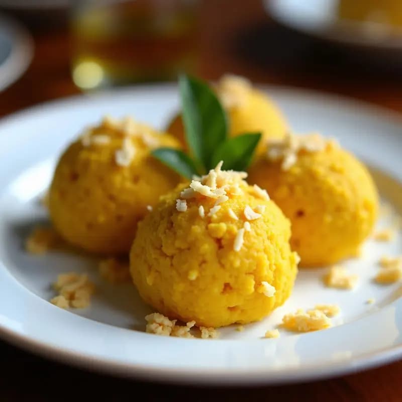 Brigadeiros de Cúrcuma y Coco con Queso Vegano: Dulce Brasilero Antiinflamatorio y Sin Azúcar