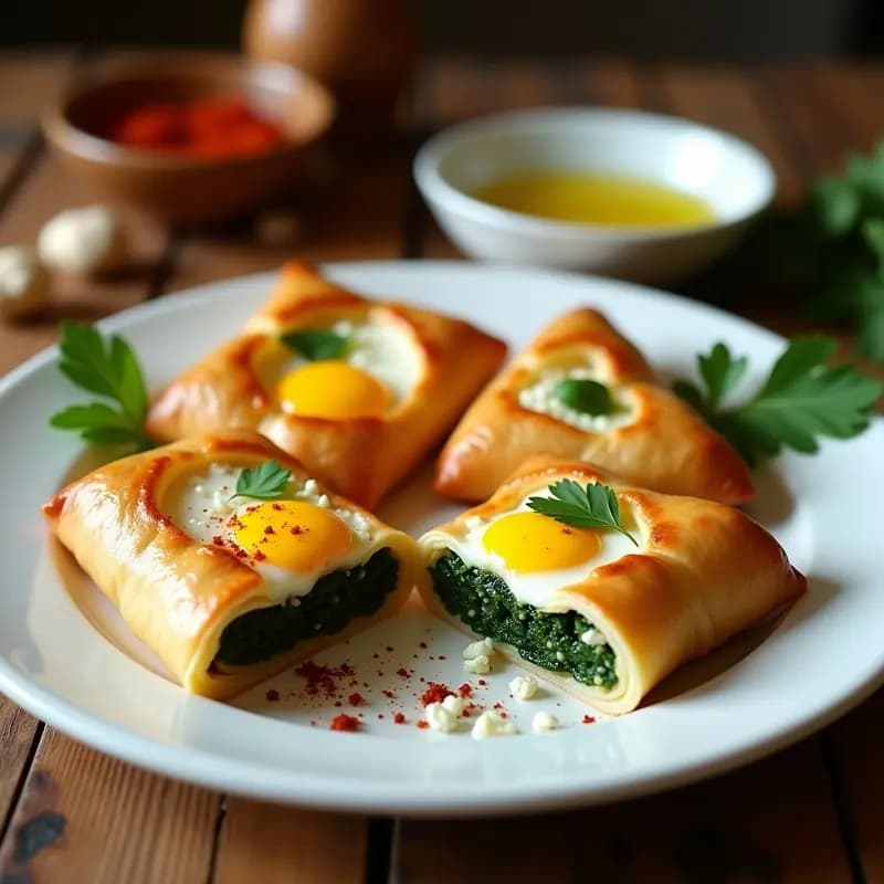 Brik al Egg con Espinacas y Queso Feta: Receta Tunecina Crujiente para Desayuno o Cena