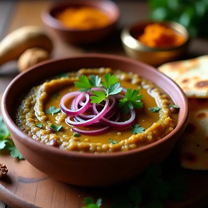 Brinjal Bharta: Puré de Berenjena Ahumada al Estilo Indio con Cebolla Caramelizada