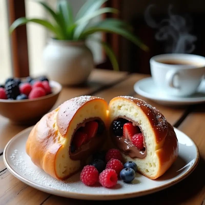 Brioche Francés con Relleno de Nutella y Frutos Rojos: Desayuno Decadente