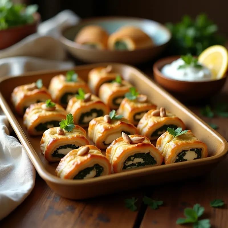 Briouats de Espinacas y Feta Envolvidos en Masa Filo: Entrante Marroquí Crujiente y Rápido