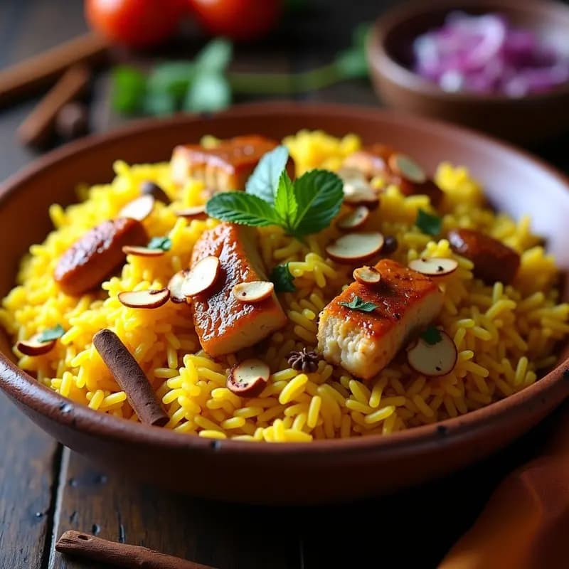 Briyani de Pollo con Azafrán y Almendras: Receta Indiana Festiva y Aromática