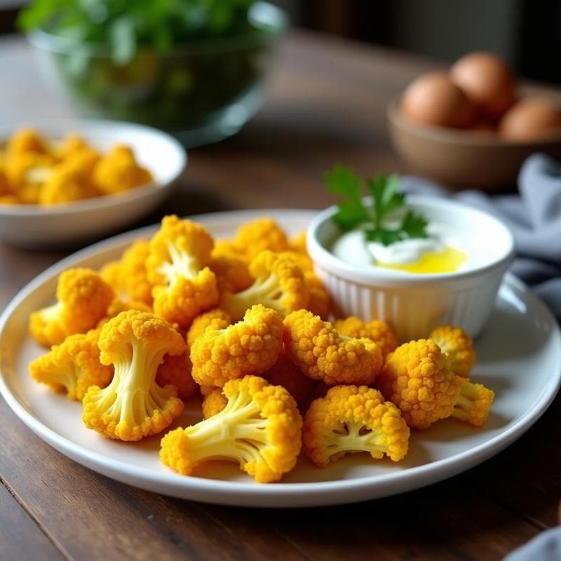 Brocas de Coliflor al Curry con Yogur Griego: Aperitivo Keto y Baja en Calorías en Airfryer