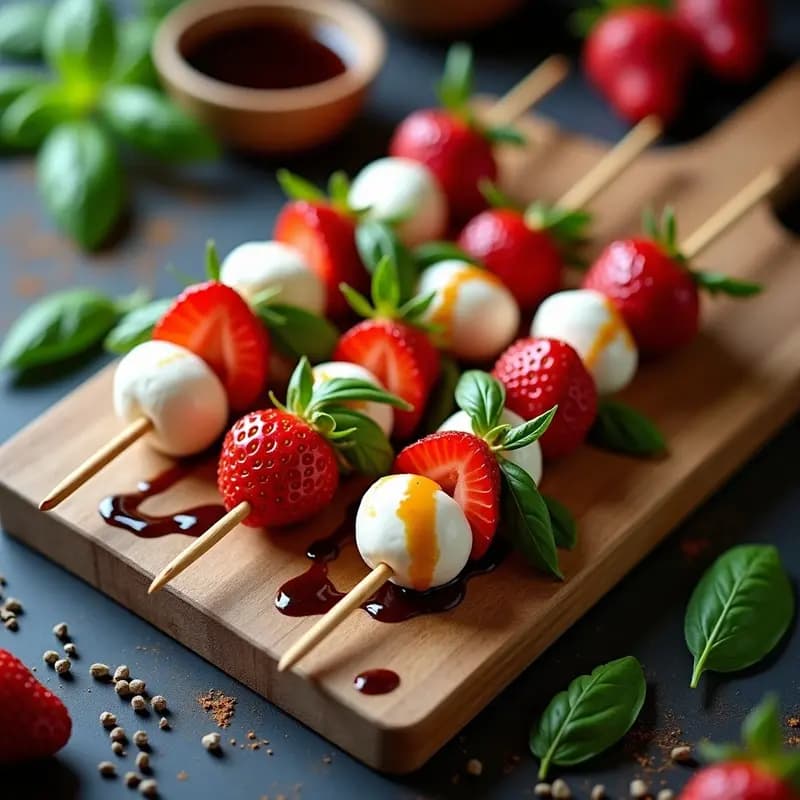 Brocheta de Fresas, Mozzarella y Albahaca: Postre Salado-Dulce en 10 Minutos
