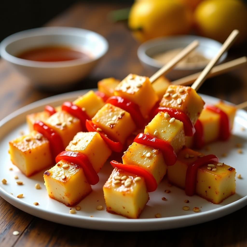 Brocheta de Piña, Tofu y Pimiento con Glaseado Teriyaki: Receta Vegana en Airfryer