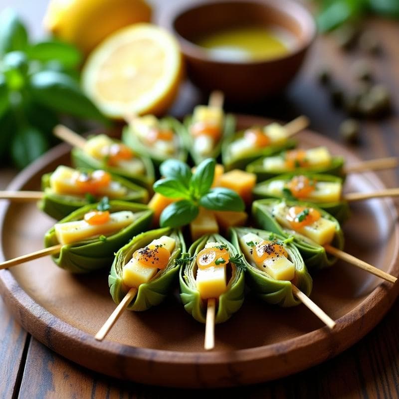 Brochetas de Corazón de Alcachofa y Ancua: Receta Italiana Crudivegana con Vinagreta de Limón