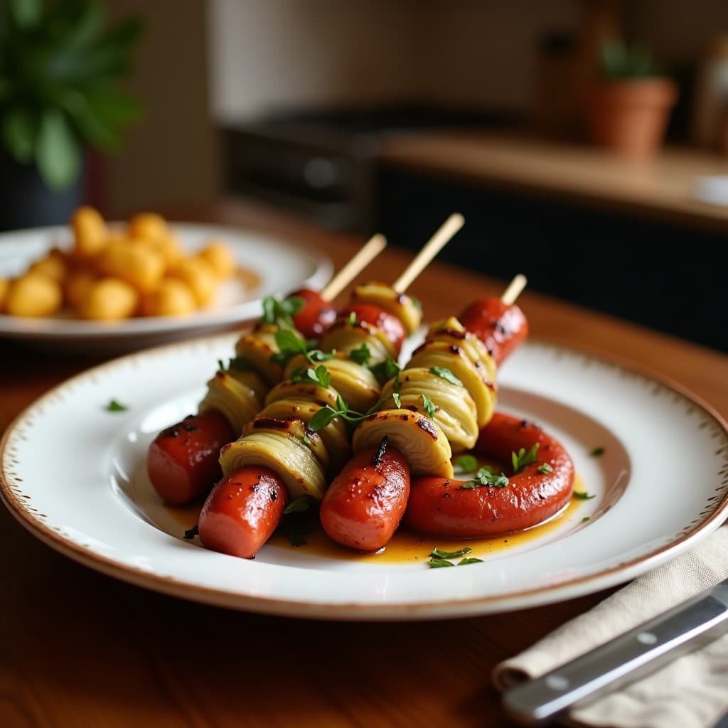 Brochetas de Corazón de Alcachofa y Chorizo Ibérico: Aperitivo Español Keto en Grill