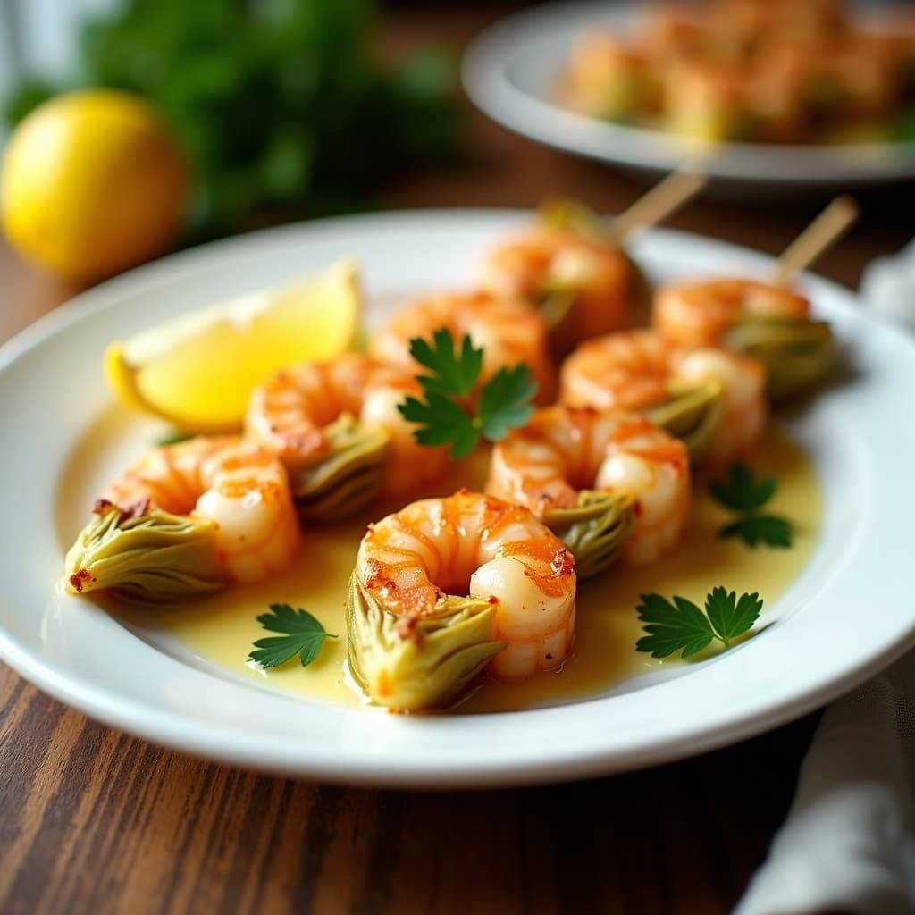 Brochetas de Corazón de Alcachofa y Gambas: Receta en Airfryer con Aliño de Limón y Perejil
