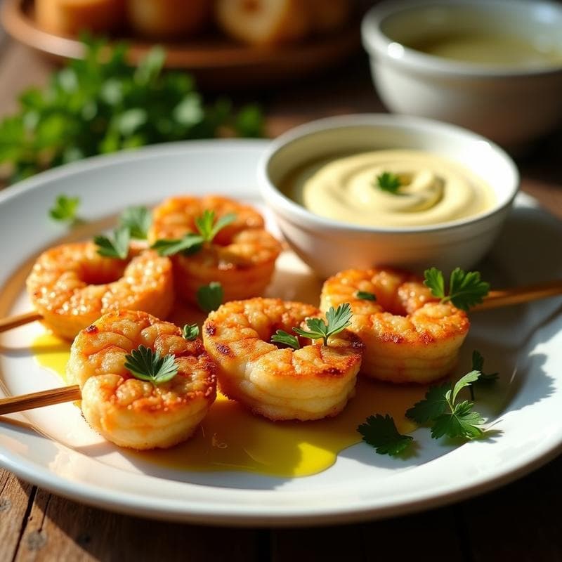 Brochetas de Corazón de Alcachofa y Gambas con Alioli Vegano: Receta en Airfryer Crujiente