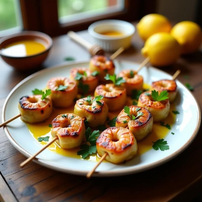 Brochetas de Corazón de Alcachofa y Gambas: Receta al Grill con Salsa de Azafrán y Limón