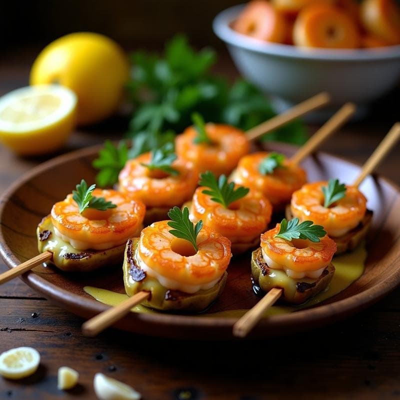 Brochetas de Corazón de Alcachofa y Gambas: Receta Española al Horno con Ajo y Perejil
