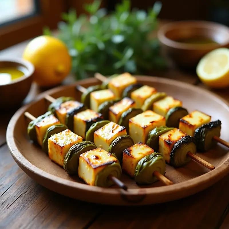 Brochetas de Corazón de Alcachofa y Queso Halloumi a la Parrilla: Receta Mediterránea Keto en 15 Minutos