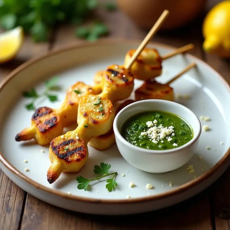 Brochetas de Corazón de Alcachofa y Queso Halloumi con Pesto de Ortigas: Entrante Italiano Sin Gluten